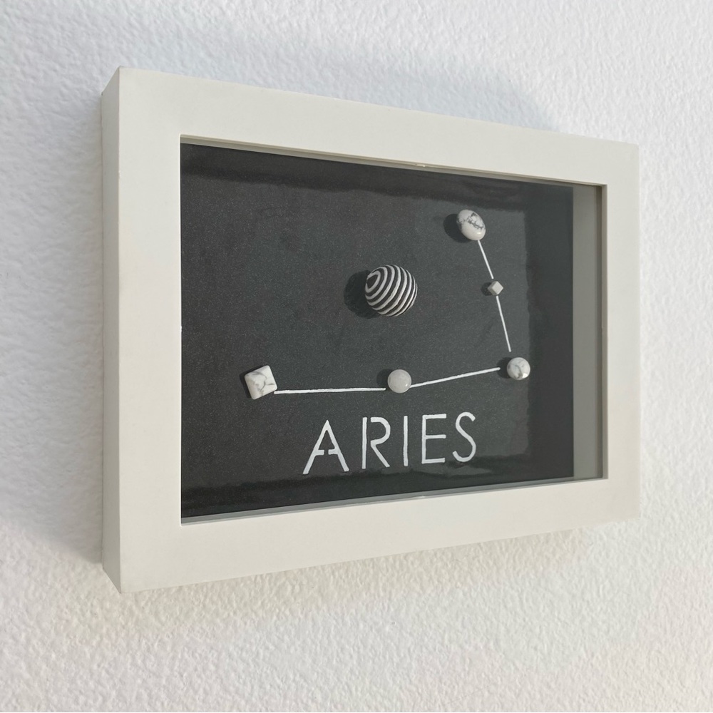 Handmade Horoscope Art ARIES Star Constellation Beads Shadow Box 6x8 inches